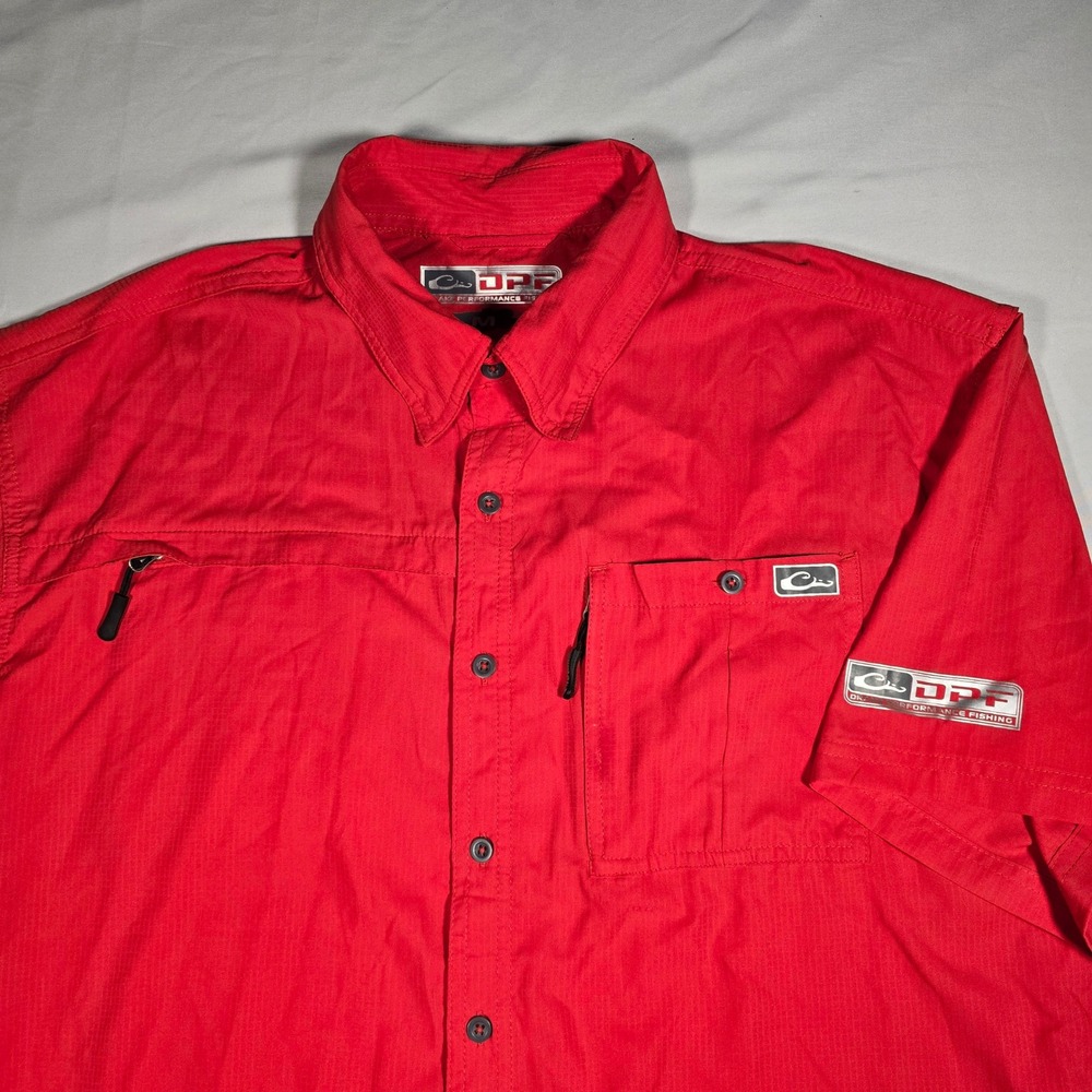 Drake Waterfowl DPF Performance Fishing Shirt Mens Medium‎ Red Short Sleeve Vent